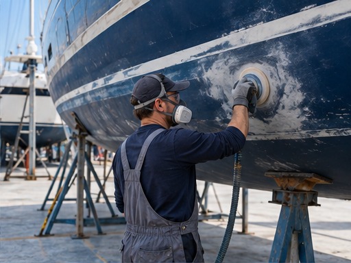 Vorbereitung eines Yacht-Unterwasserschiffs für Antifouling