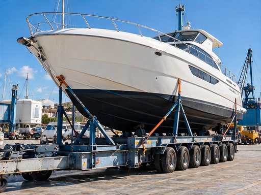 Motorboot auf einem gesicherten Transportanhänger